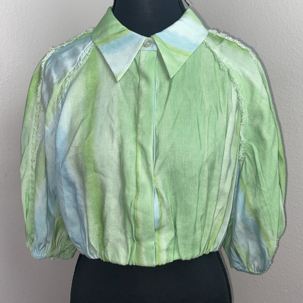 Significant Other Aleksandra Crop Top Women's 8 Multicolor Linen Blend Button